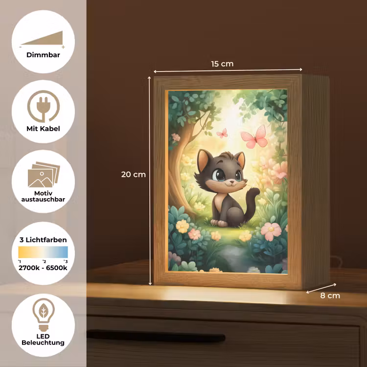 Kat - Zwart - Bos - Vlinders Light Box met kabel (Kinderlampje) klein -USP_websiteoverzichtDE