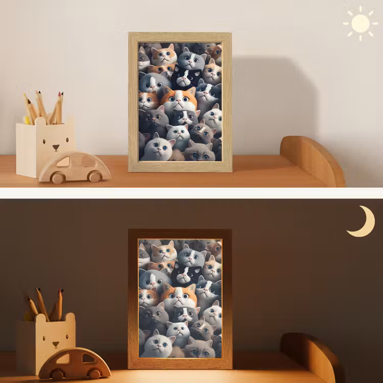 Kat - Dieren - Poes - Grijs - Patronen - Kind Light Box met kabel klein -sfeer3_kind