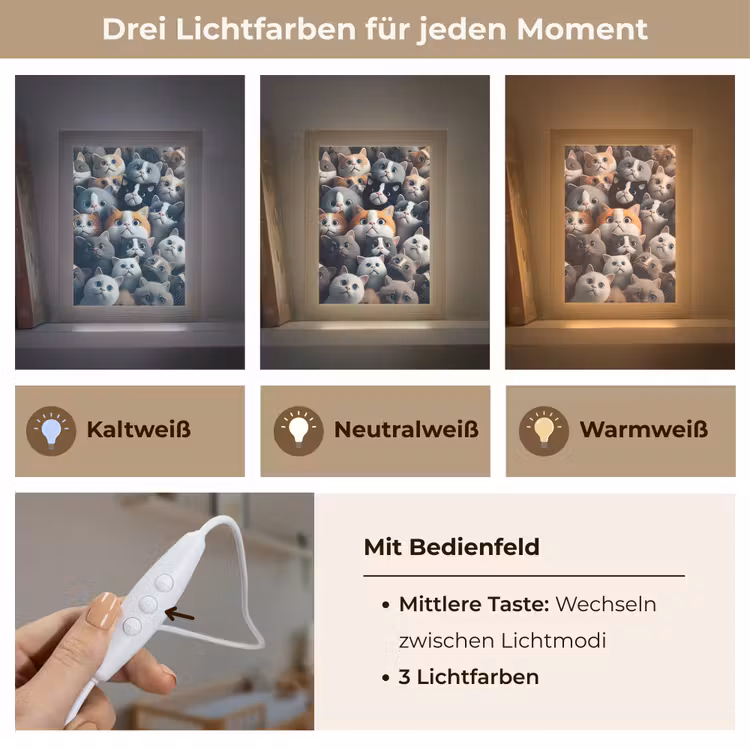 Kat - Dieren - Poes - Grijs - Patronen - Kind Light Box met kabel klein -USP_lichtkleurDE