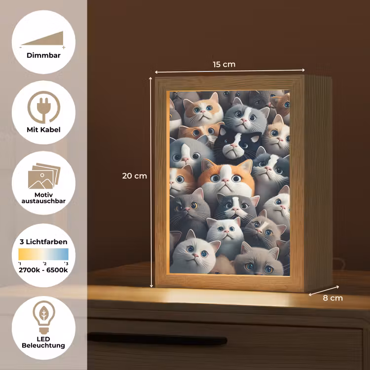 Kat - Dieren - Poes - Grijs - Patronen - Kind Light Box met kabel (Kinderlampje) klein -USP_websiteoverzichtDE