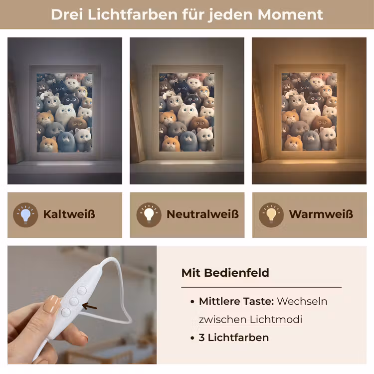 Katten - Dieren - Poes - Design - Meiden - Jongens Light Box met kabel klein -USP_lichtkleurDE