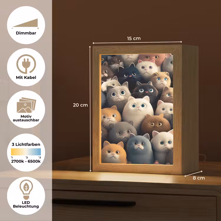 Katten - Dieren - Poes - Design - Meiden - Jongens Light Box met kabel (Kinderlampje) klein -USP_websiteoverzichtDE