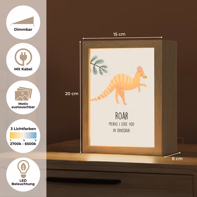 Kinderen - Dino - Beige - Quote - Roar, I love you Light Box met kabel (Kinderlampje) klein -USP_websiteoverzichtDE