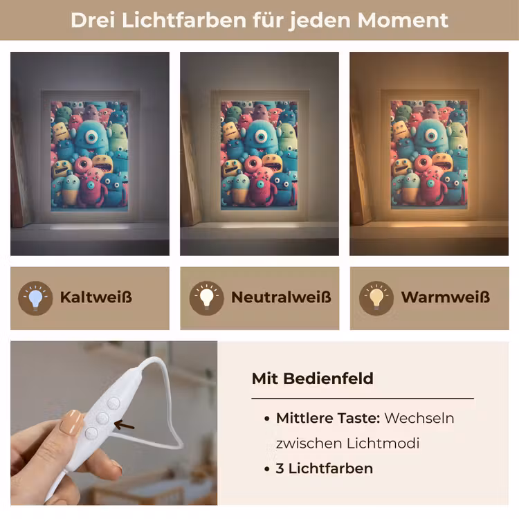 Kids - Monster - Regenboog - Design - Meiden - Jongens Light Box met kabel klein -USP_lichtkleurDE