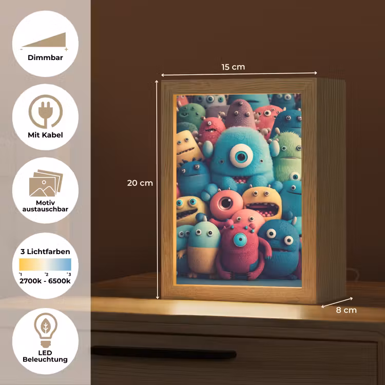 Kids - Monster - Regenboog - Design - Meiden - Jongens Light Box met kabel (Kinderlampje) klein -USP_websiteoverzichtDE