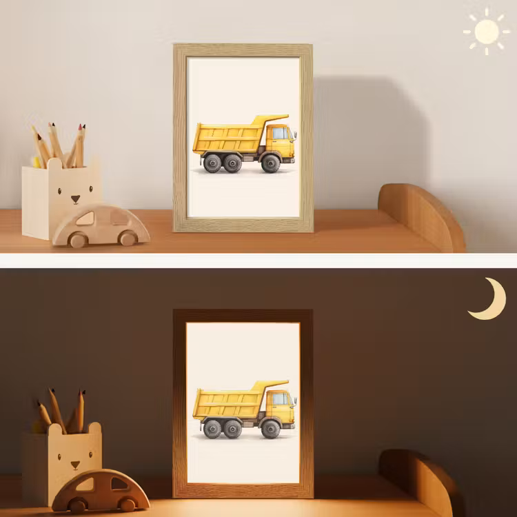 Kiepwagen - Geel - Illustratie Light Box met kabel (Kinderlampje) klein -sfeer3_kind