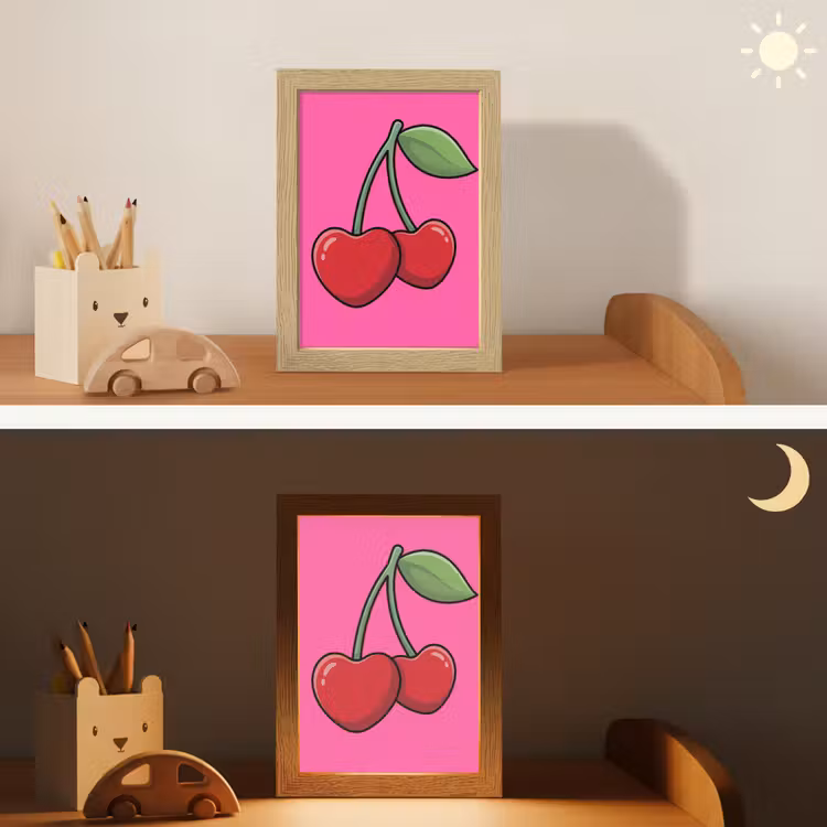 Kers - Roze - Fruit Light Box met kabel (Kinderlampje) klein -sfeer3_kind