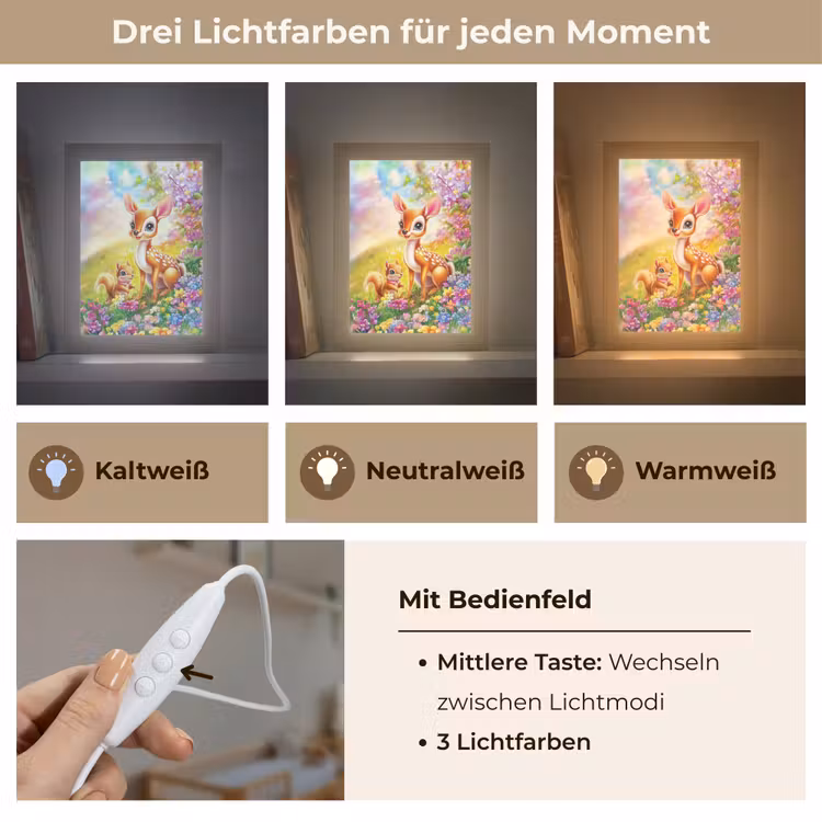 Hertje - Eekhoorn - Bloemenveld - Kleurrijk Light Box met kabel klein -USP_lichtkleurDE