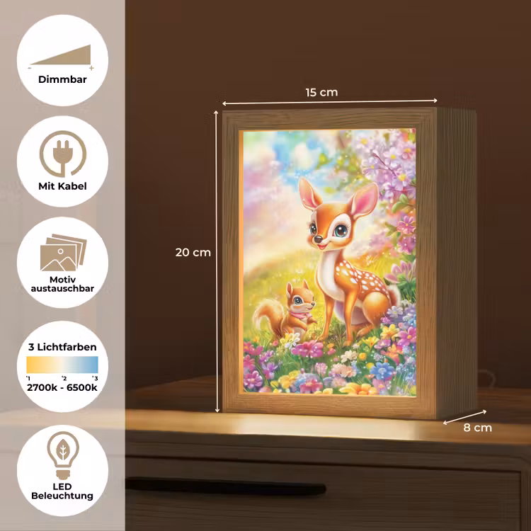 Hertje - Eekhoorn - Bloemenveld - Kleurrijk Light Box met kabel (Kinderlampje) klein -USP_websiteoverzichtDE