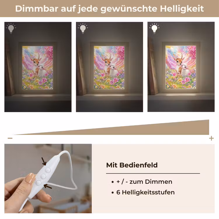 Hertje - Lammetje - Bloemen - Pastel Light Box met kabel klein -USP_dimbaarDE