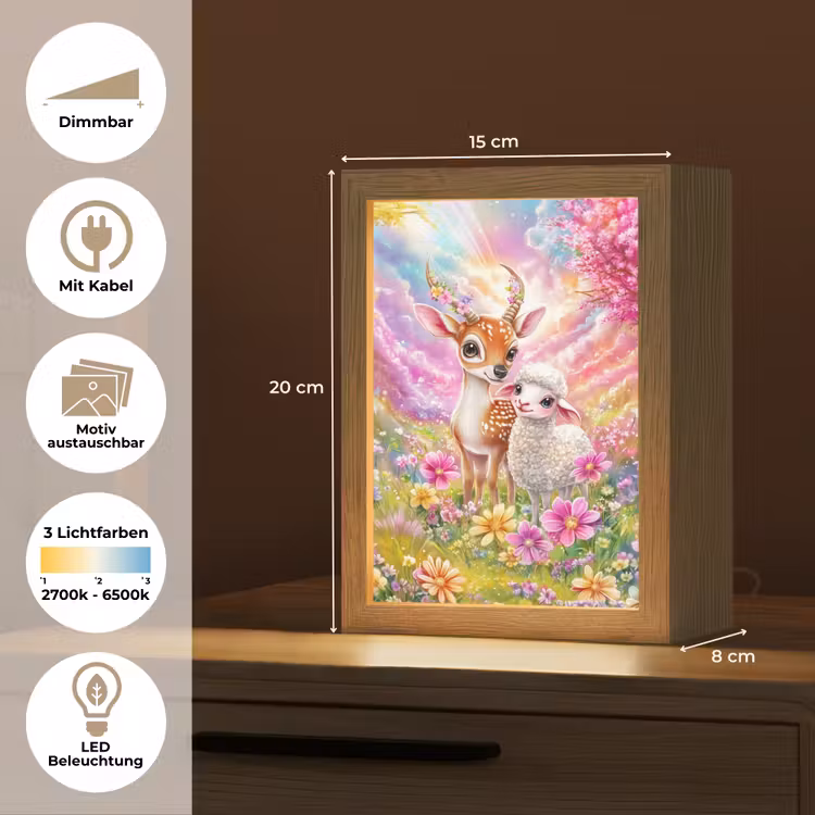 Hertje - Lammetje - Bloemen - Pastel Light Box met kabel (Kinderlampje) klein -USP_websiteoverzichtDE
