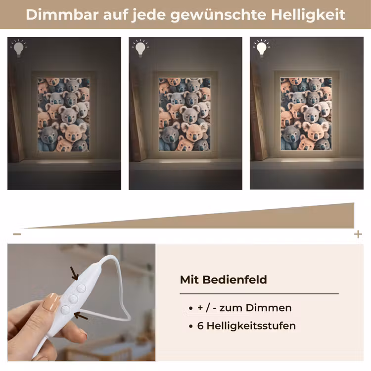 Koala - Dieren - Patronen - Grijs - Bruin - Kinderen Light Box met kabel klein -USP_dimbaarDE