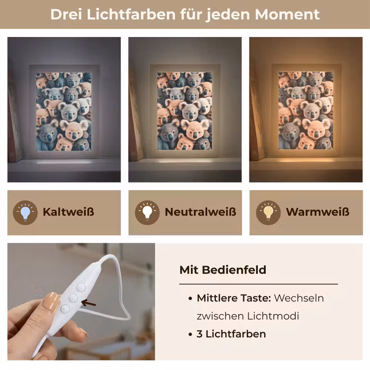 Koala - Dieren - Patronen - Grijs - Bruin - Kinderen Light Box met kabel klein -USP_lichtkleurDE