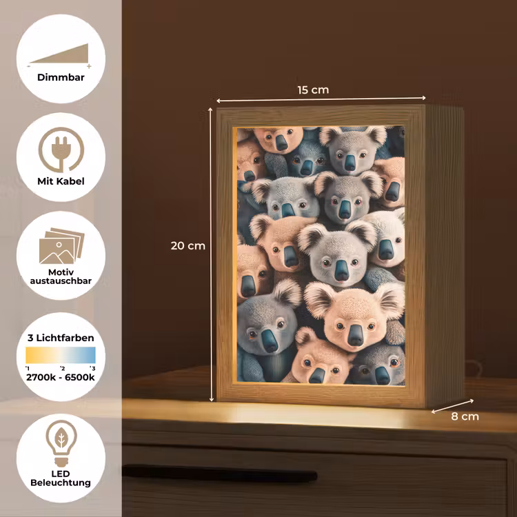 Koala - Dieren - Patronen - Grijs - Bruin - Kinderen Light Box met kabel (Kinderlampje) klein -USP_websiteoverzichtDE