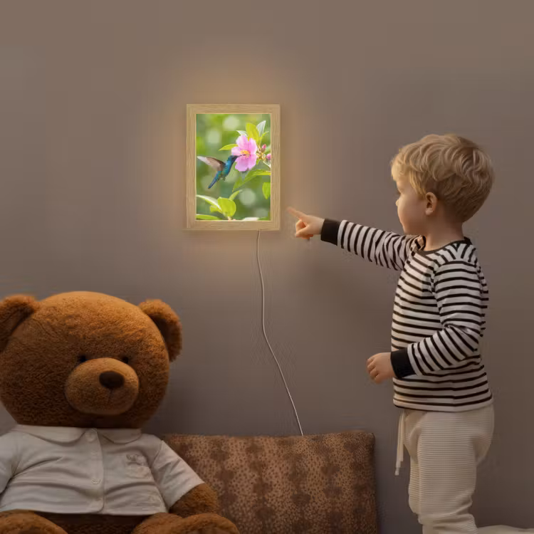 Kolibrie - Bloem - Natuur - Groen Light Box met kabel (Kinderlampje) klein -sfeer4a_kind