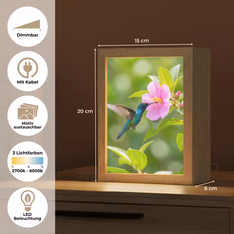 Kolibrie - Bloem - Natuur - Groen Light Box met kabel (Kinderlampje) klein -USP_websiteoverzichtDE