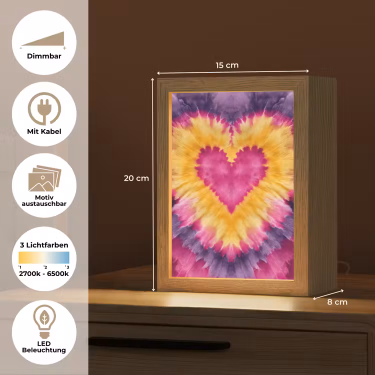 Tie dye - Hartvorm - Vlammen - Oranje Light Box met kabel (Kinderlampje) klein -USP_websiteoverzichtDE