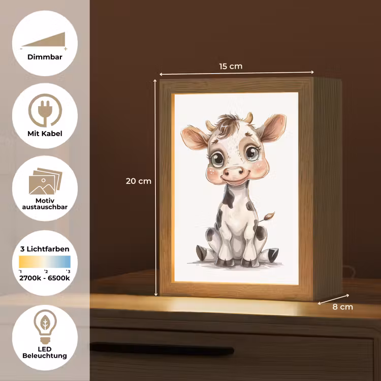 Koe - Baby dier - Boerderij dieren Light Box met kabel (Kinderlampje) klein -USP_websiteoverzichtDE