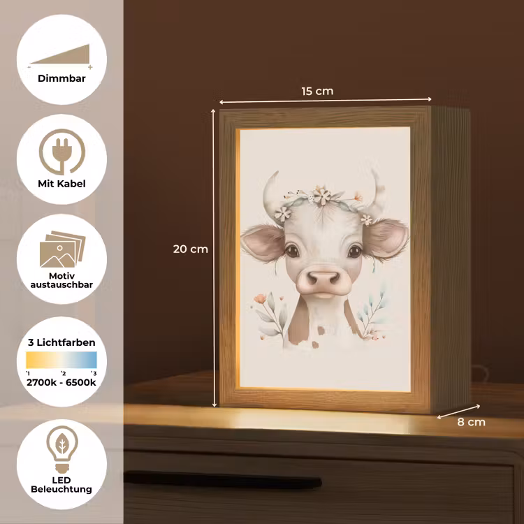 Koe - Bohemian - Kalfje - Bloemen Light Box met kabel (Kinderlampje) klein -USP_websiteoverzichtDE