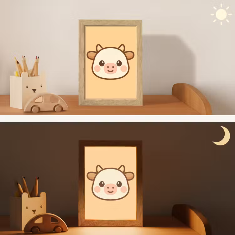 Koe - Oranje - Cartoon Light Box met kabel klein -sfeer3_kind