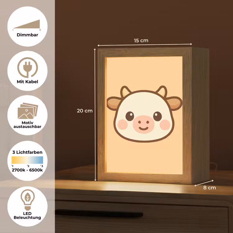 Koe - Oranje - Cartoon Light Box met kabel (Kinderlampje) klein -USP_websiteoverzichtDE
