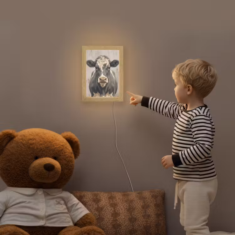 Koe - Portret - Dieren - Modern Light Box met kabel (Kinderlampje) klein -sfeer4a_kind