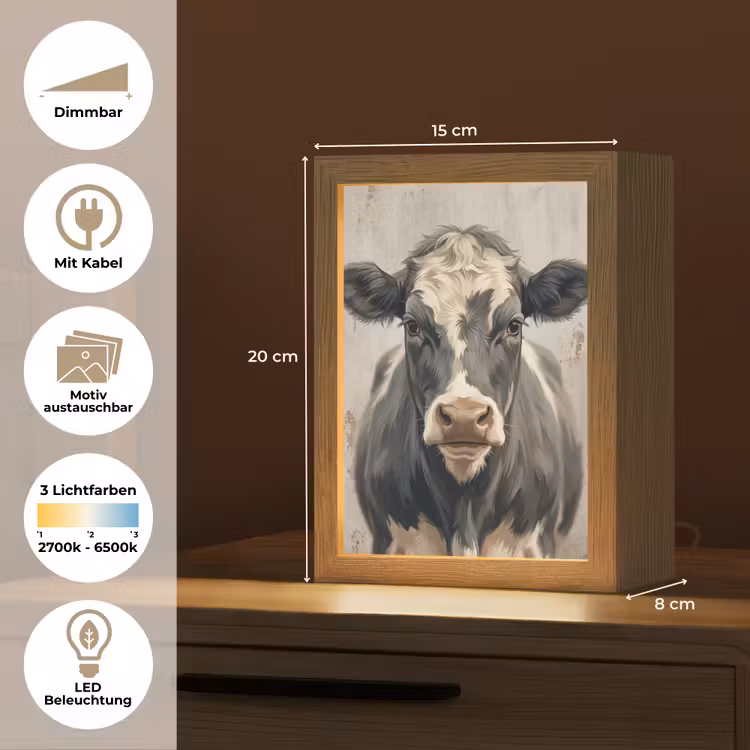 Koe - Portret - Dieren - Modern Light Box met kabel (Kinderlampje) klein -USP_websiteoverzichtDE
