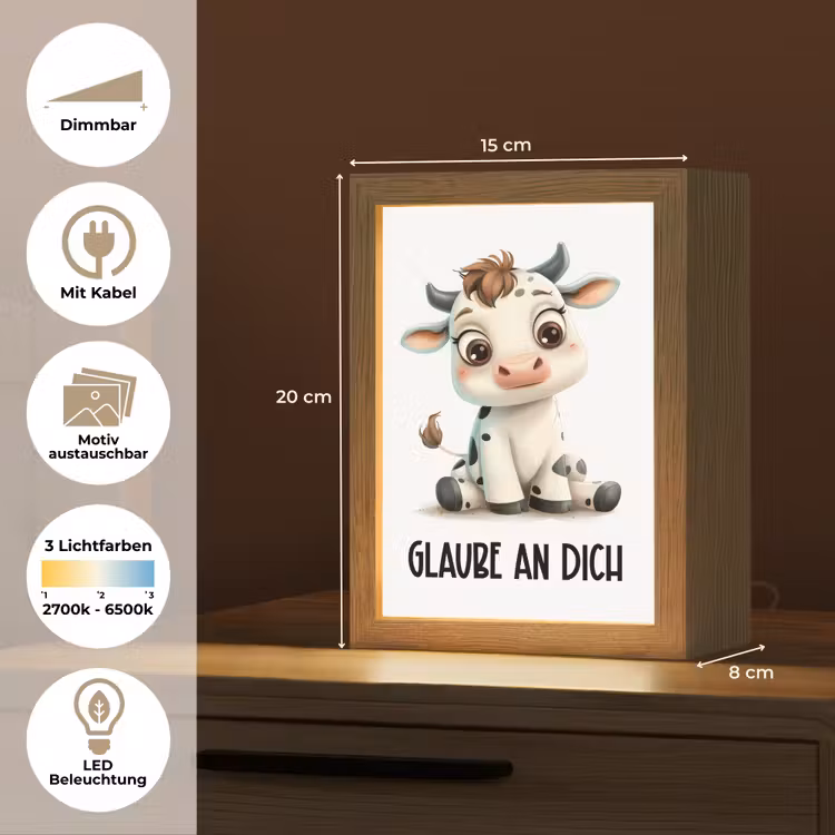 Koe - Wit - Dieren - Geloof in jezelf Light Box met kabel (Kinderlampje) klein -USP_websiteoverzichtDE