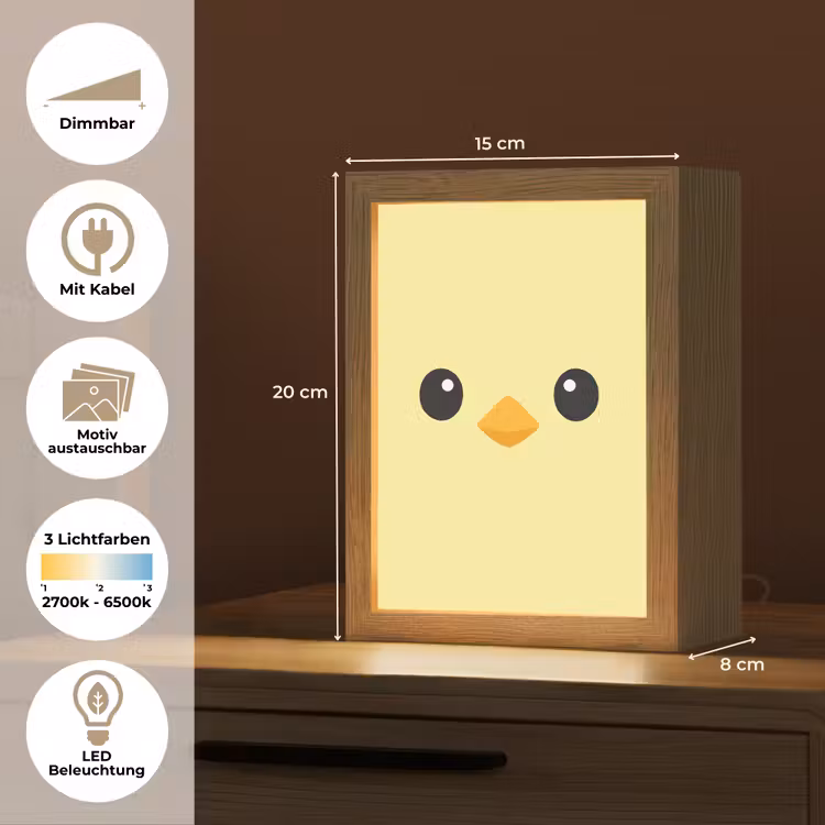 Kuiken - Vrolijk - Geel - Minimalistisch Light Box met kabel (Kinderlampje) klein -USP_websiteoverzichtDE