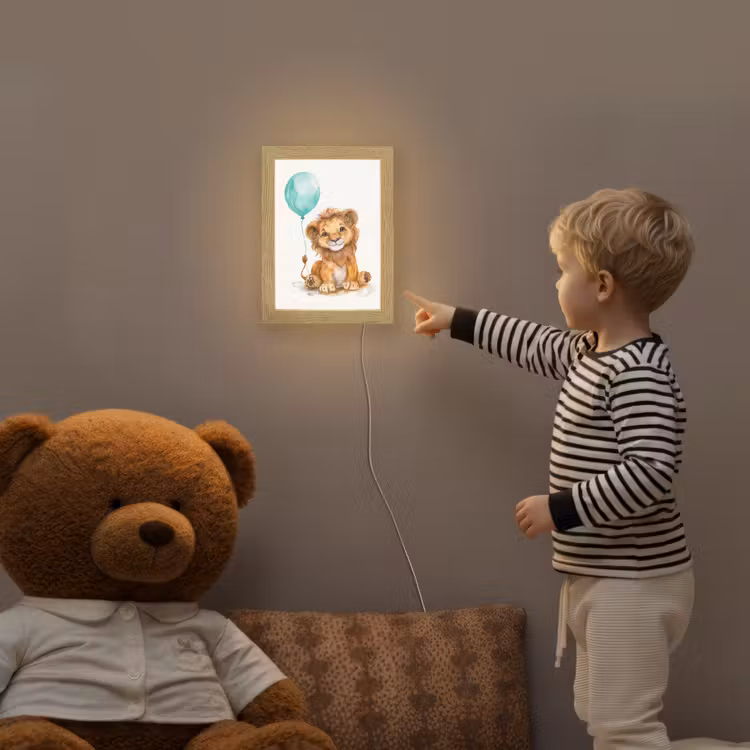 Leeuw - Baby dier - Blauwe ballon Light Box met kabel klein -sfeer4a_kind