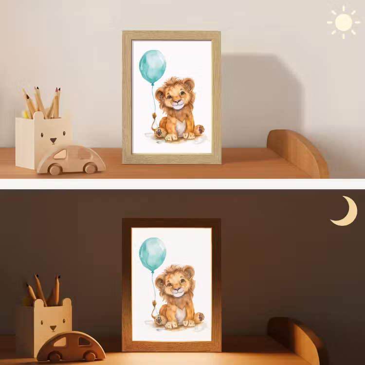 Leeuw - Baby dier - Blauwe ballon Light Box met kabel klein -sfeer3_kind