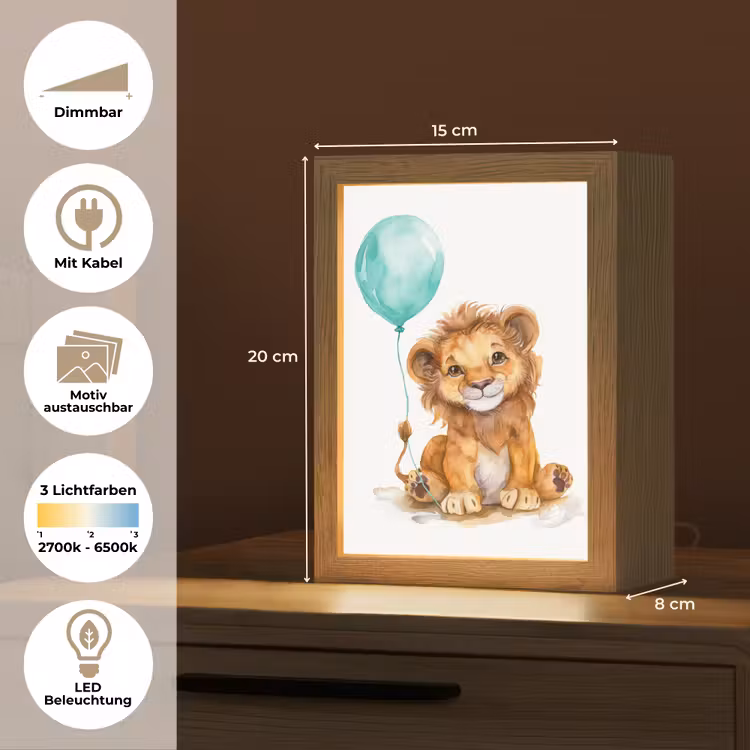 Leeuw - Baby dier - Blauwe ballon Light Box met kabel (Kinderlampje) klein -USP_websiteoverzichtDE