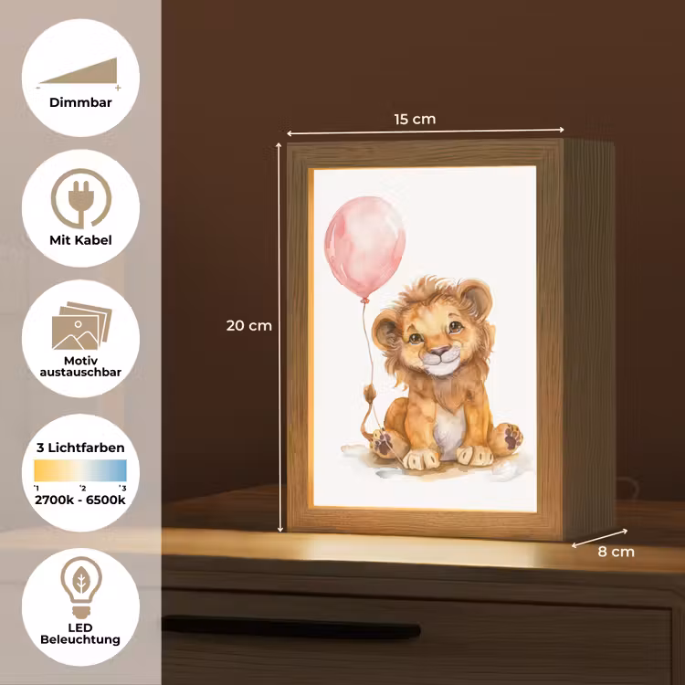 Leeuw - Baby dier - Dieren - Roze ballon Light Box met kabel (Kinderlampje) klein -USP_websiteoverzichtDE