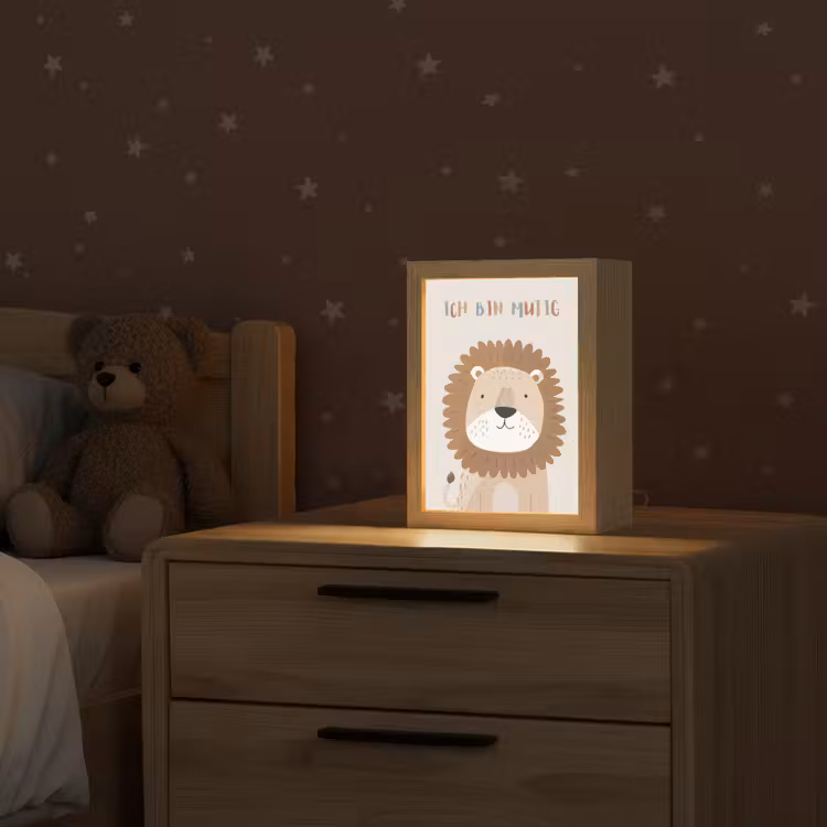 Leeuw - Beige - Dier - Moedig - Quote Light Box met kabel klein -sfeer1_kind