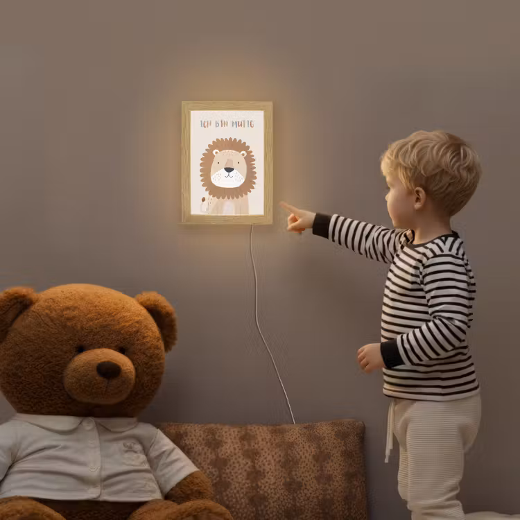 Leeuw - Beige - Dier - Moedig - Quote Light Box met kabel klein -sfeer4a_kind