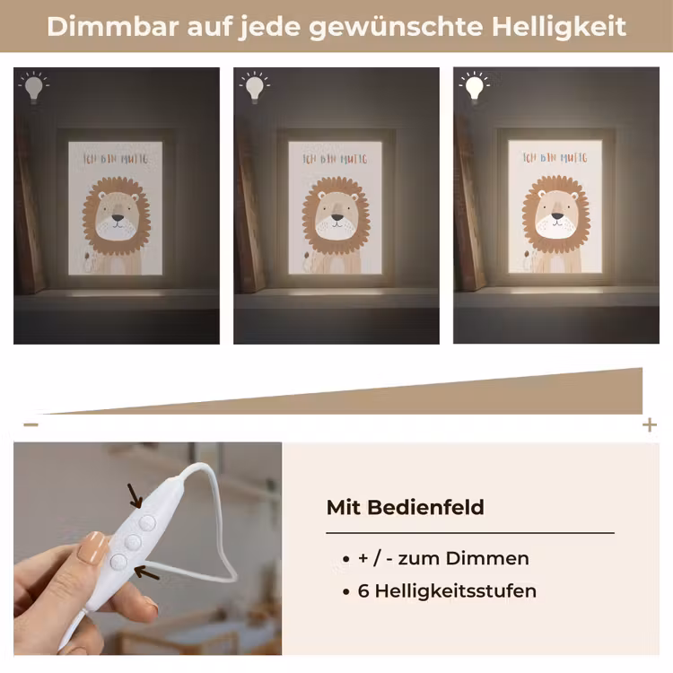Leeuw - Beige - Dier - Moedig - Quote Light Box met kabel klein -USP_dimbaarDE