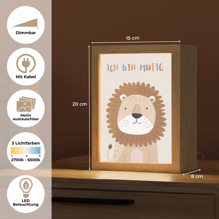 Leeuw - Beige - Dier - Moedig - Quote Light Box met kabel (Kinderlampje) klein -USP_websiteoverzichtDE