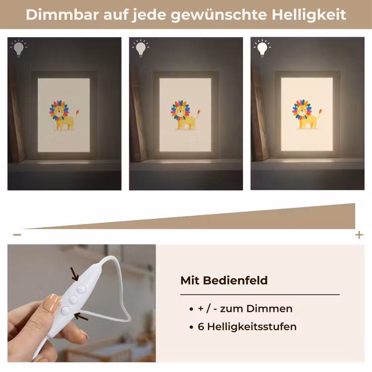 Leeuw - Kleurrijke manen - Beige Light Box met kabel klein -USP_dimbaarDE