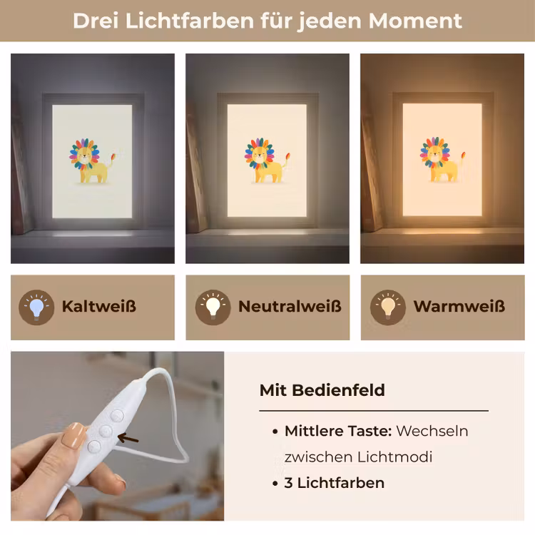 Leeuw - Kleurrijke manen - Beige Light Box met kabel klein -USP_lichtkleurDE