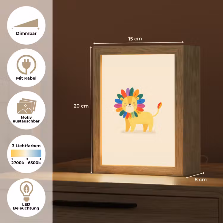 Leeuw - Kleurrijke manen - Beige Light Box met kabel (Kinderlampje) klein -USP_websiteoverzichtDE