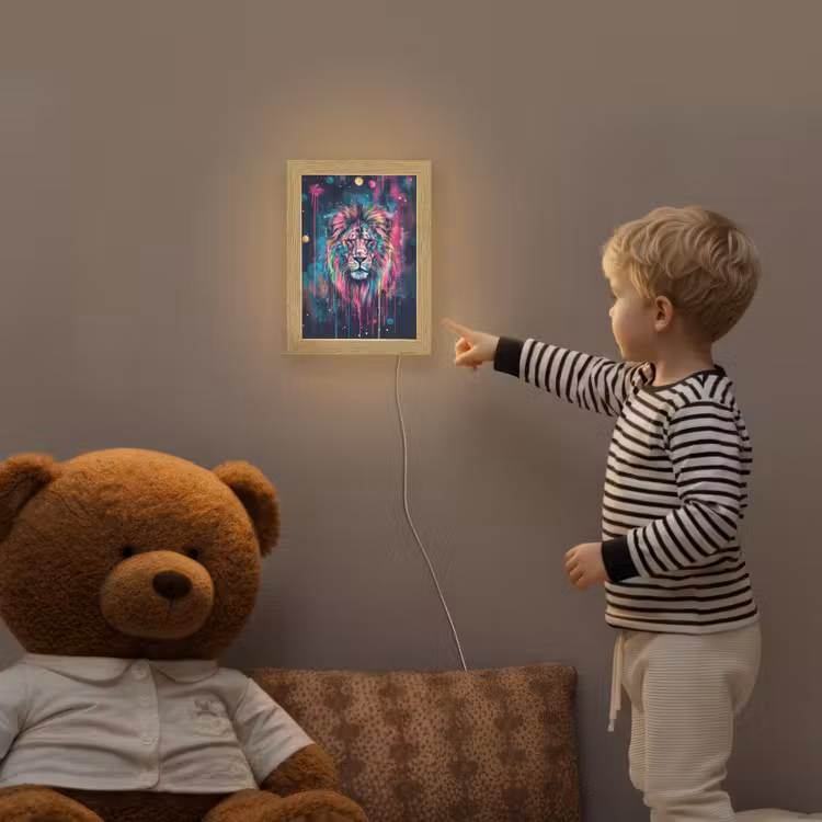 Leeuw - Verf - Kleurrijk - Zwart - Dieren Light Box met kabel klein -sfeer4a_kind