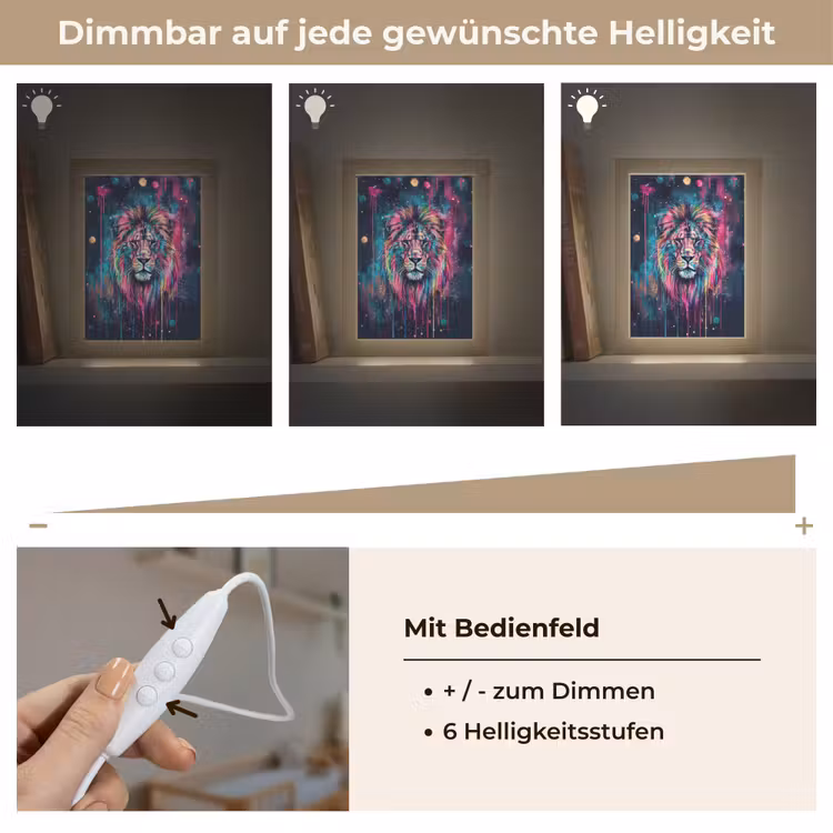 Leeuw - Verf - Kleurrijk - Zwart - Dieren Light Box met kabel klein -USP_dimbaarDE