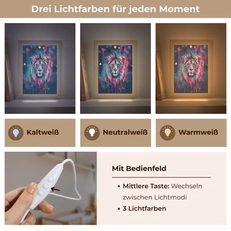 Leeuw - Verf - Kleurrijk - Zwart - Dieren Light Box met kabel klein -USP_lichtkleurDE