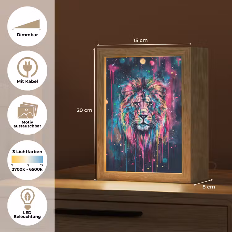 Leeuw - Verf - Kleurrijk - Zwart - Dieren Light Box met kabel (Kinderlampje) klein -USP_websiteoverzichtDE