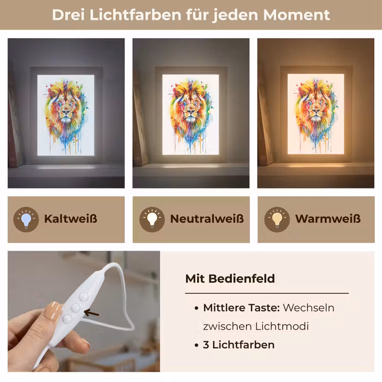 Leeuw - Verf - Kleurrijk - Wit - Dier Light Box met kabel klein -USP_lichtkleurDE