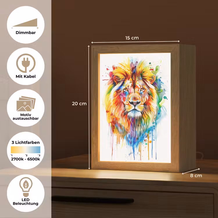 Leeuw - Verf - Kleurrijk - Wit - Dier Light Box met kabel (Kinderlampje) klein -USP_websiteoverzichtDE