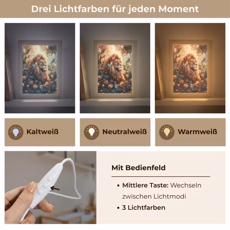 Leeuw - Dieren - Bloemen - Jungle Light Box met kabel klein -USP_lichtkleurDE