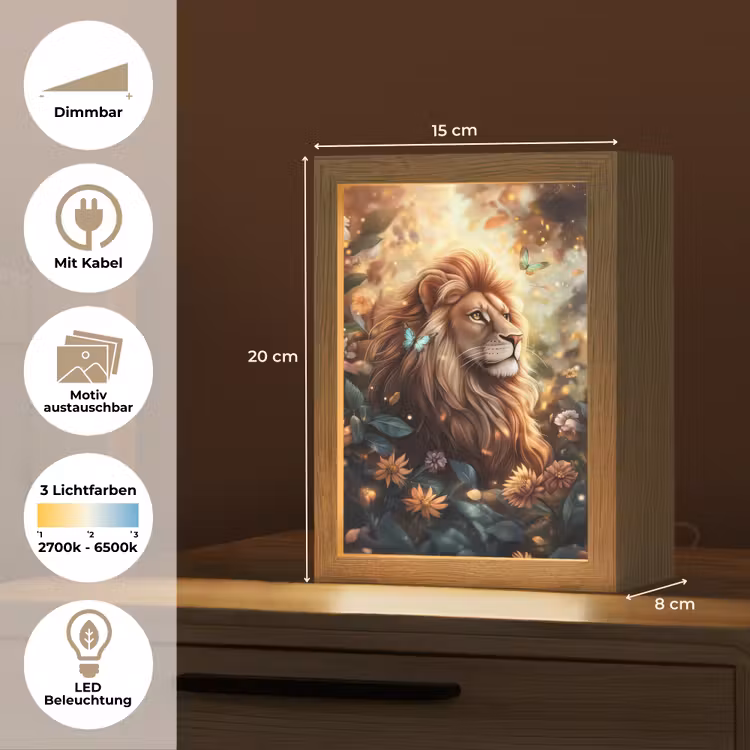 Leeuw - Dieren - Bloemen - Jungle Light Box met kabel (Kinderlampje) klein -USP_websiteoverzichtDE