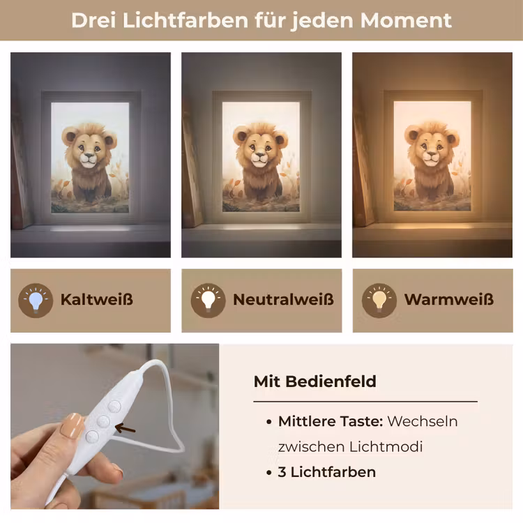 Leeuw - Dieren - Kinderen - Bruin - Meisje Light Box met kabel klein -USP_lichtkleurDE