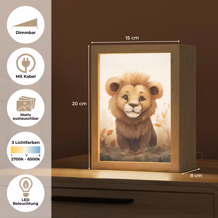 Leeuw - Dieren - Kinderen - Bruin - Meisje Light Box met kabel (Kinderlampje) klein -USP_websiteoverzichtDE